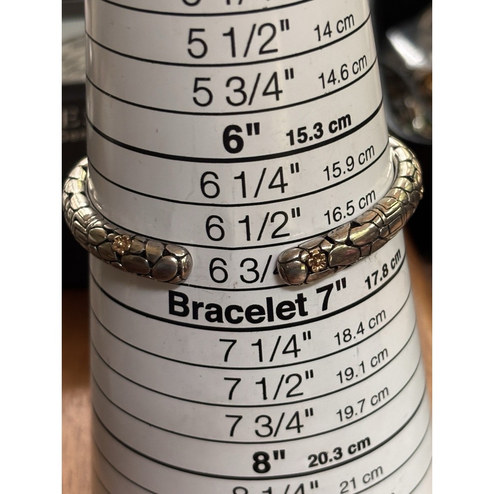 Sterling Silver And 14k Gold Blue Topaz Hinged Bangle Bracelet 6.75" 21.1 Grams - Picture 9 of 11